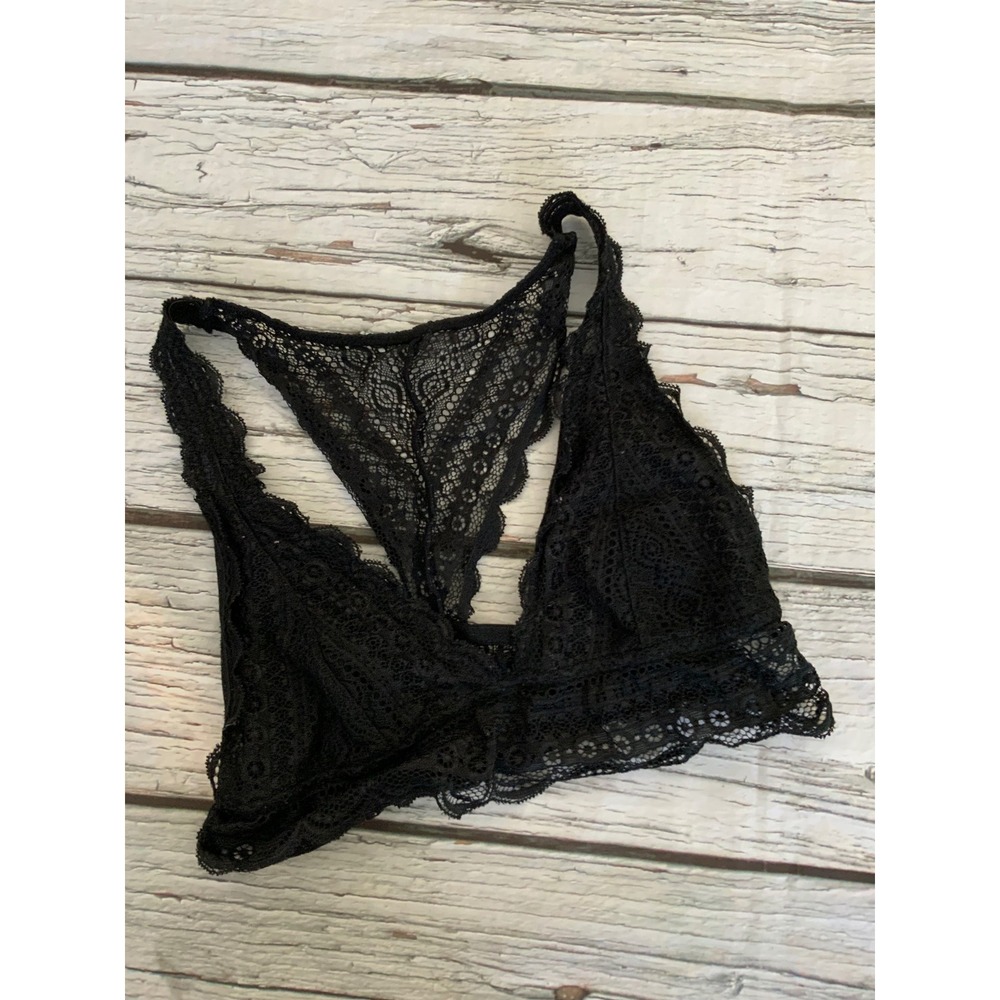 Live Love Dream Black Lace‎ Racerback Bralette Size Small V-Neck Sheer Floral